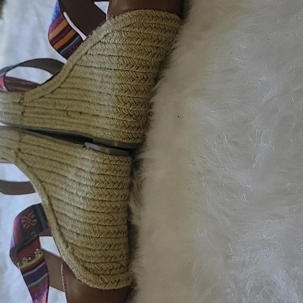STEVE MADDEN Southwestern Colorful Striped Open Toe Ankle Strap Boho Espadrilles